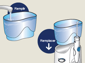 Remplir le réservoir de l’hydropulseur avec de l’eau et l’installer